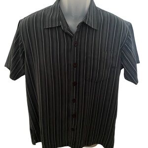 O’NEILL Surf Dark Gray & Silver Striped Collared Soft Shirt Men S Small